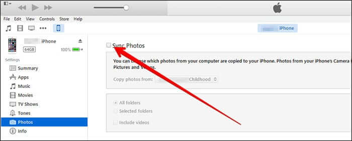 Uncheck Sync Photos in iTunes