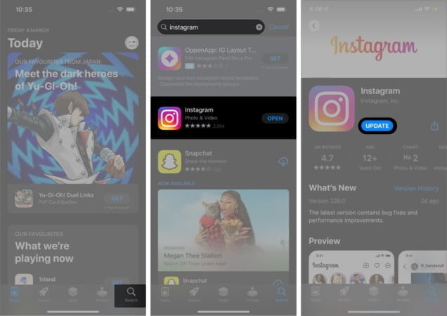 Update the Instagram app on iPhone