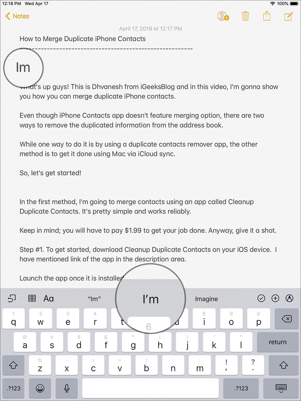 Use Automatic Apostrophes on iPad Keyboard