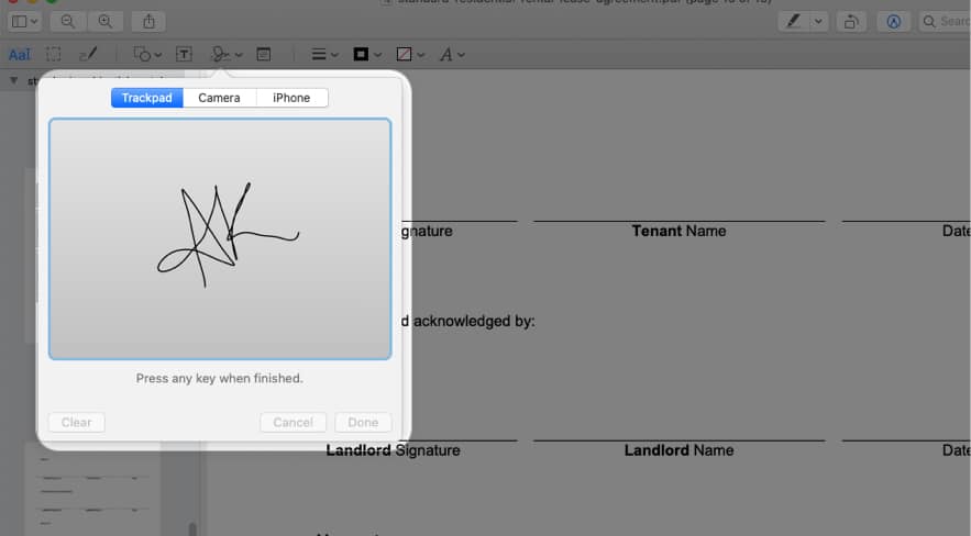 Use Trackpad to create a signature on Mac