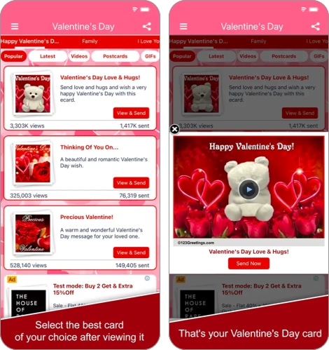 Valentine's Day eCard and wishes app for iPhone