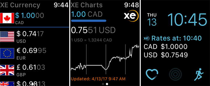 XE Apple Watch Travel App Screenshot