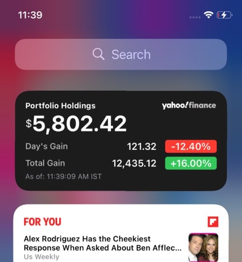 Yahoo Finance iOS 14 widget