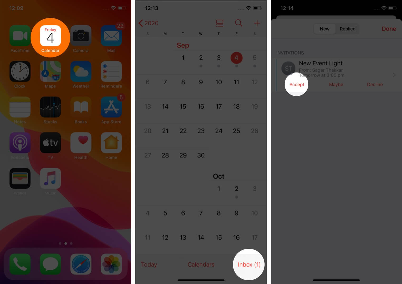 accept calendar invitation on iphone