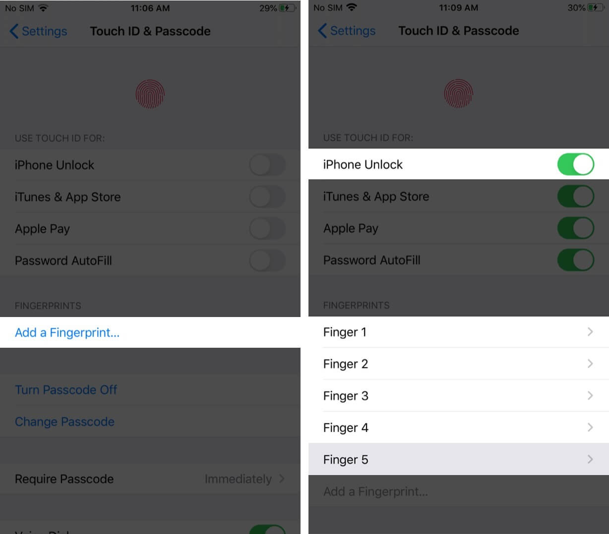 add new fingerprints to touch id on iphone