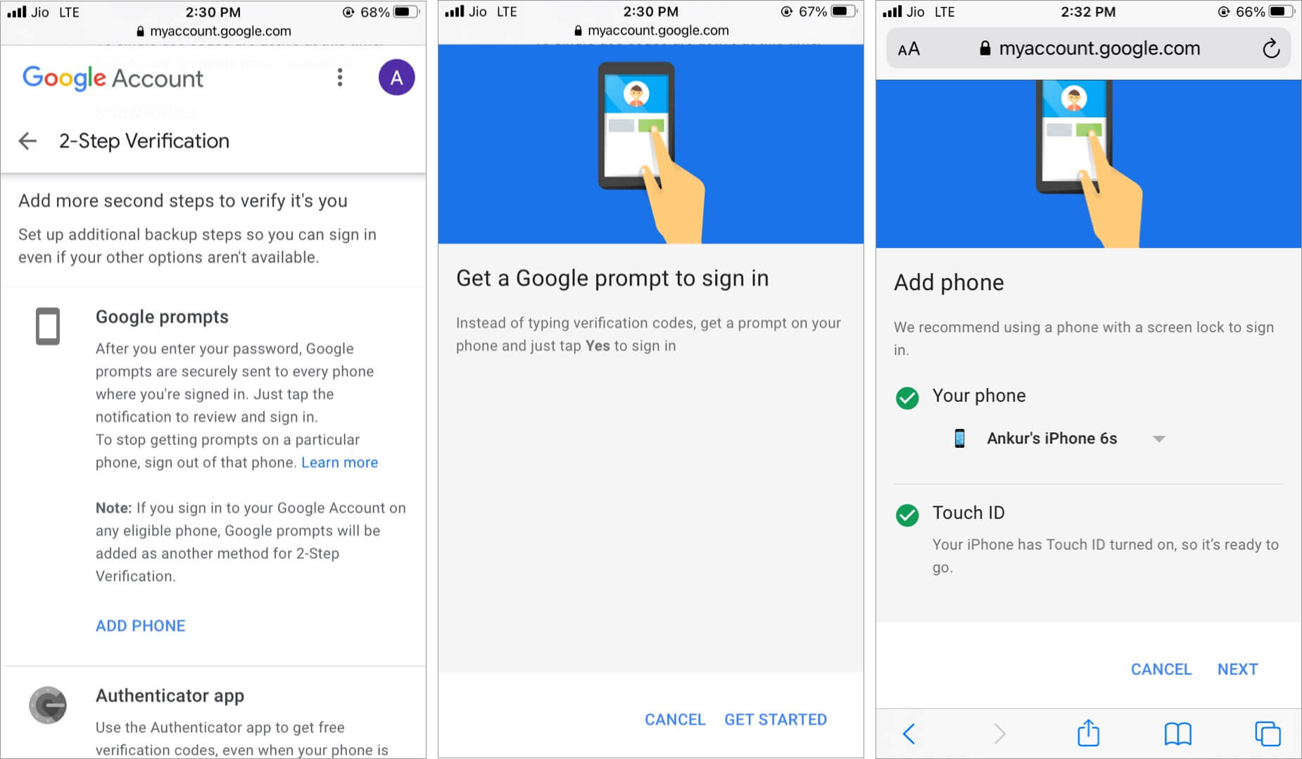 Add Phone to get Google prompts in Gmail or Google app