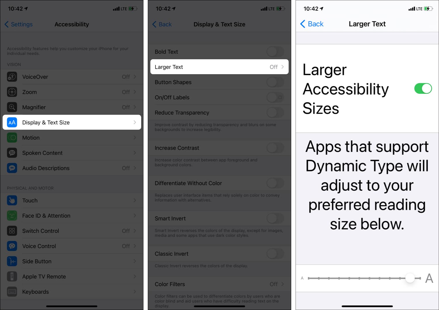 Adjust text size on iPhone with Accessibility settings