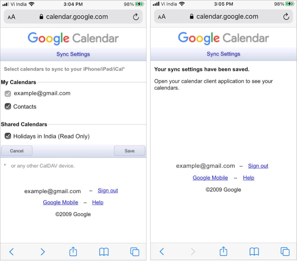 Change Google Calendar Sync Settings for iPhone iPad iCal