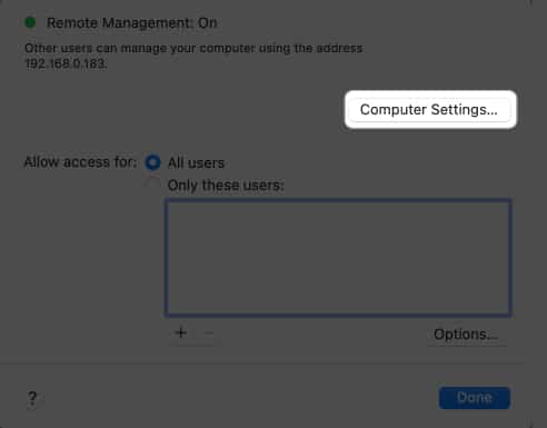 click computer settings in remote management