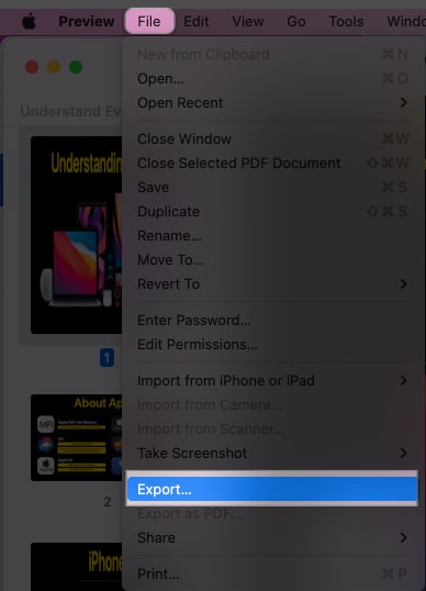 click file, select export in pdf preview