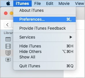 Click iTunes from menu bar to open its Preferences