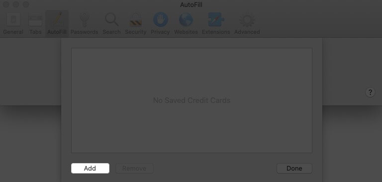 click on add in safari preferences on mac
