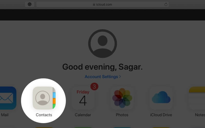 click on contacts in icloud account on computer