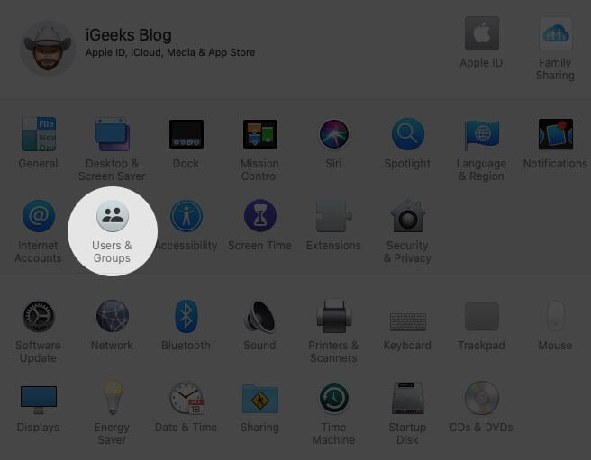 Click on Users & Groups in System Preferences on Mac