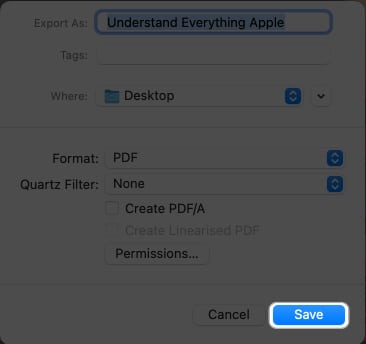 click save in pdf export