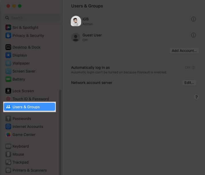 click users  groups click the profile picture in system settings