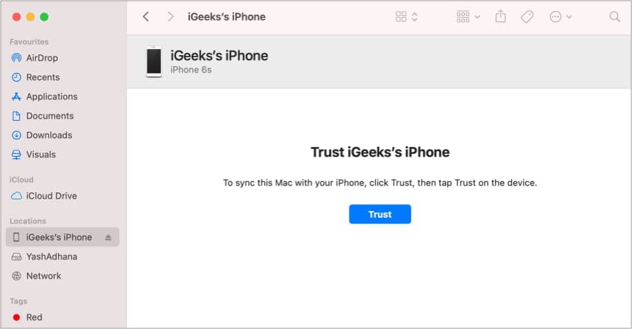 Computer asking to Trust iPhone