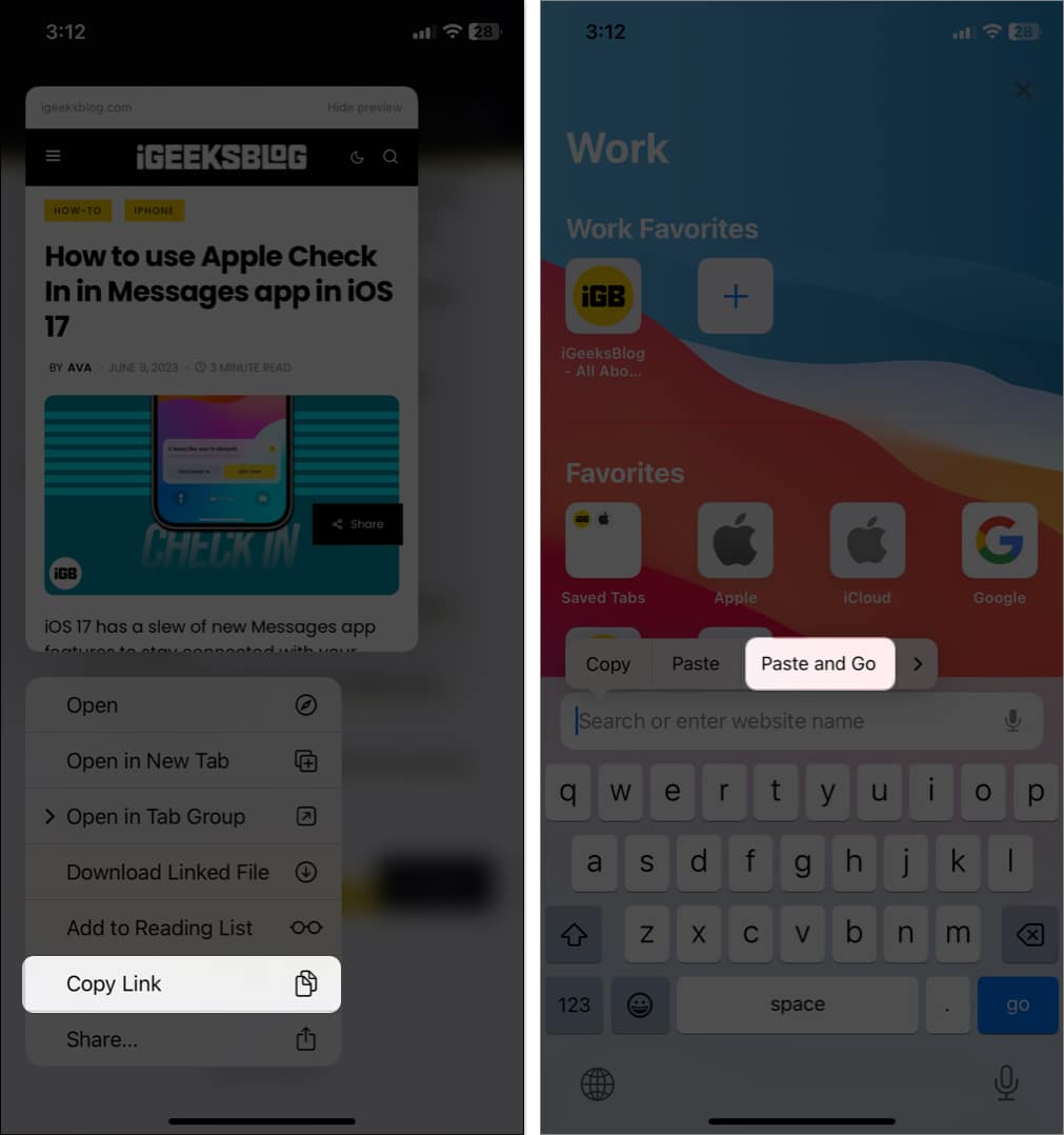 Copy a link and paste and go in safari copy a link and paste and go in Safari