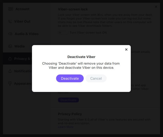 Deactivate Viber Account from Desktop or Mac