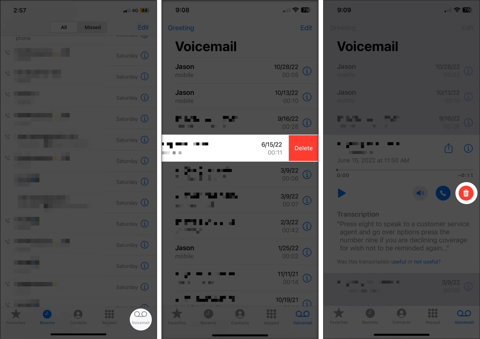 delete a voicemail on your iPhone