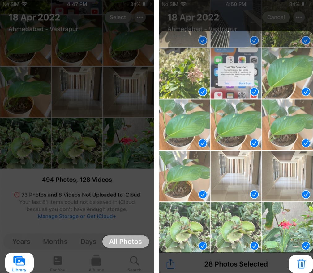delete multiple photos at once on iPhone and iPad running iOS 14 or above