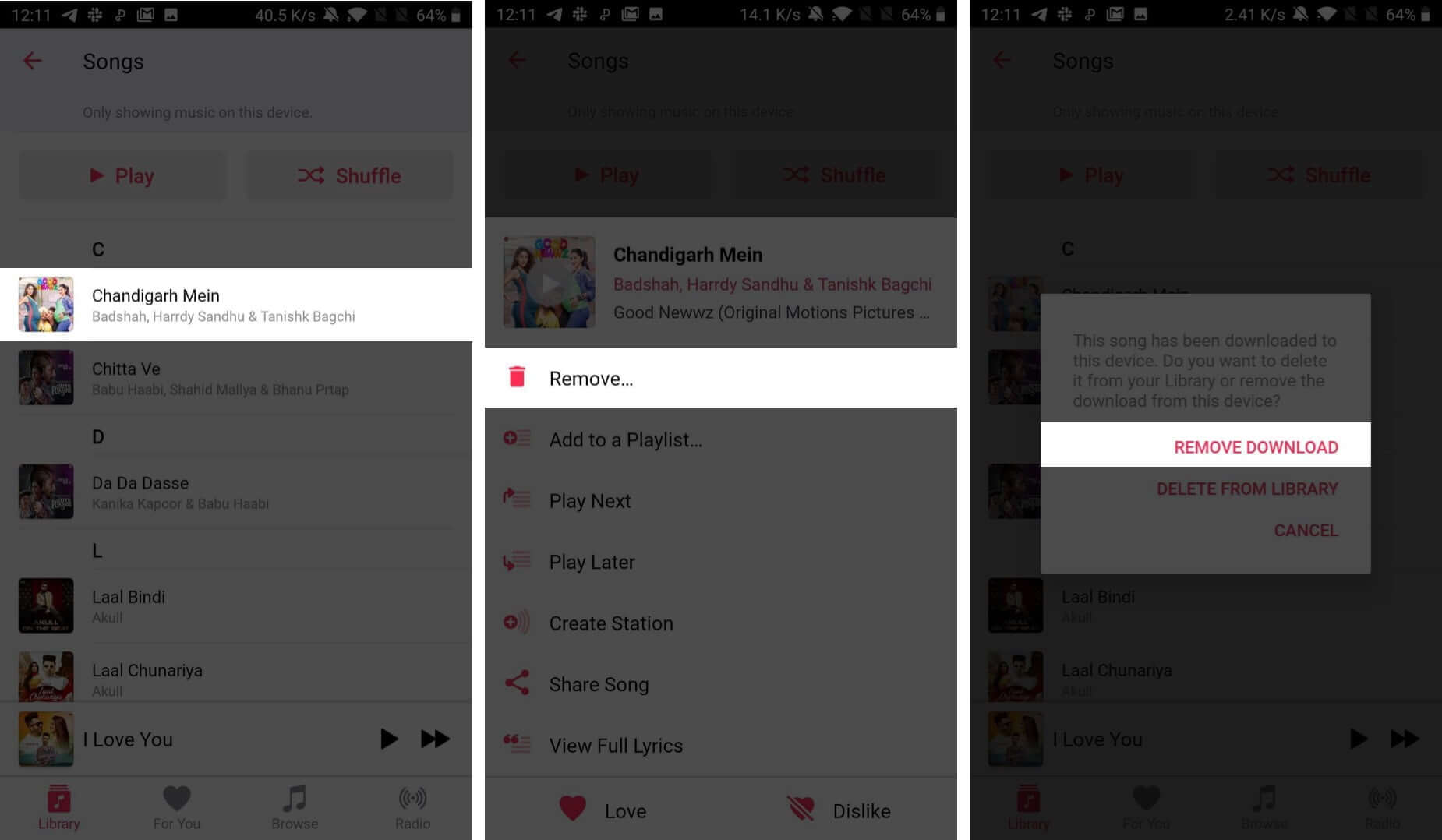 delete songs from apple music app on android device