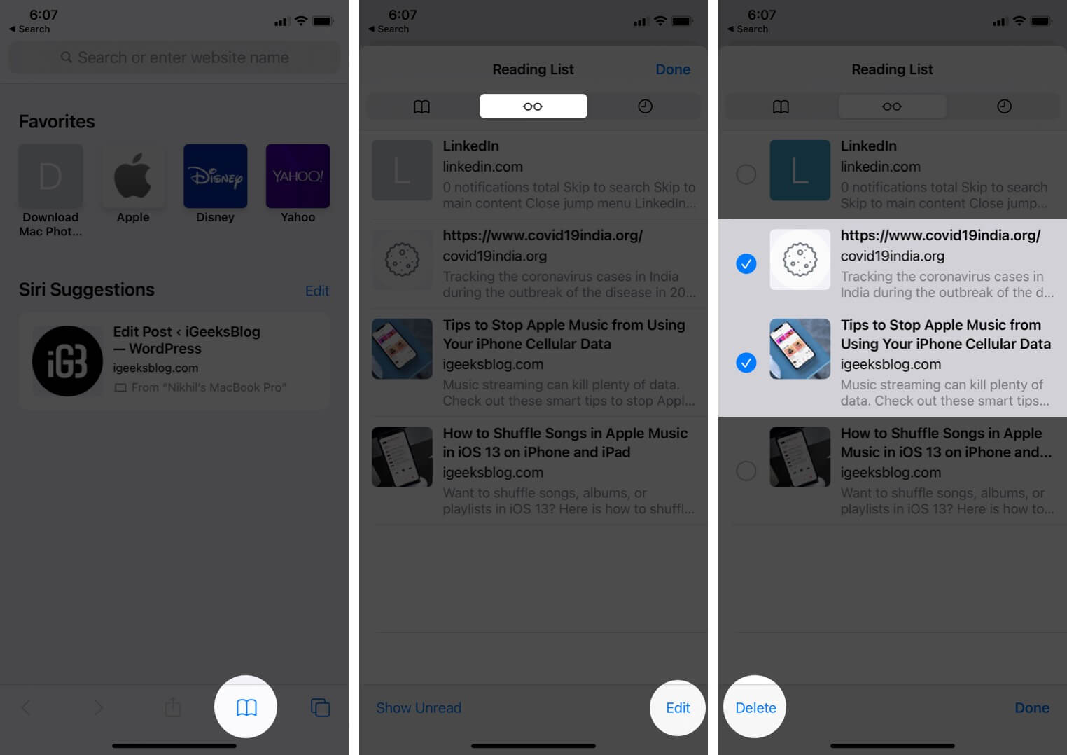 delete webpages from safari reading list on iphone