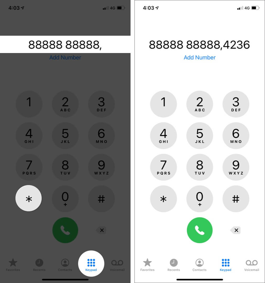 Dial an Extension Using Comma on iPhone
