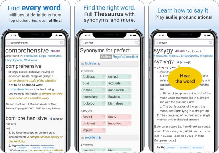 Dictionary iPhone and iPad App Screenshot