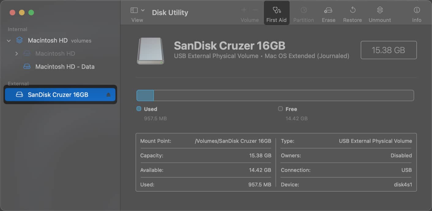 Disk utility first aid