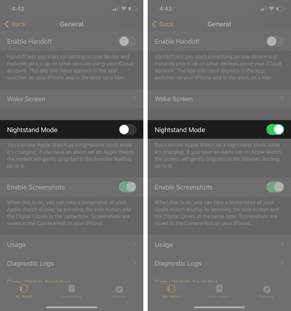 Enable Nightstand Mode in Watch App on iPhone