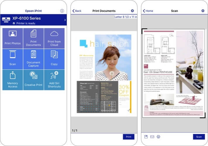 epson iprint iphone and ipad printing app screenshot