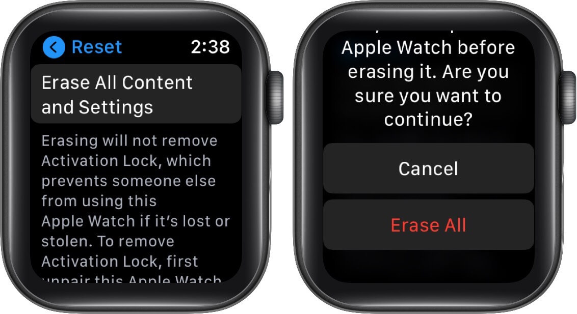 erase all content and settings on apple watch