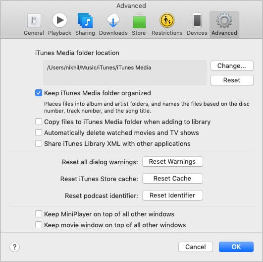 From Advanced tab uncheck Copy files to iTunes Media folder when adding to library