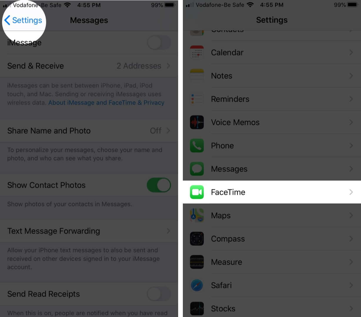 Go back to settings and tap on facetime