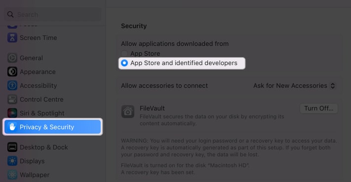 go to privacy and security, choose app store and identified sources in system settings