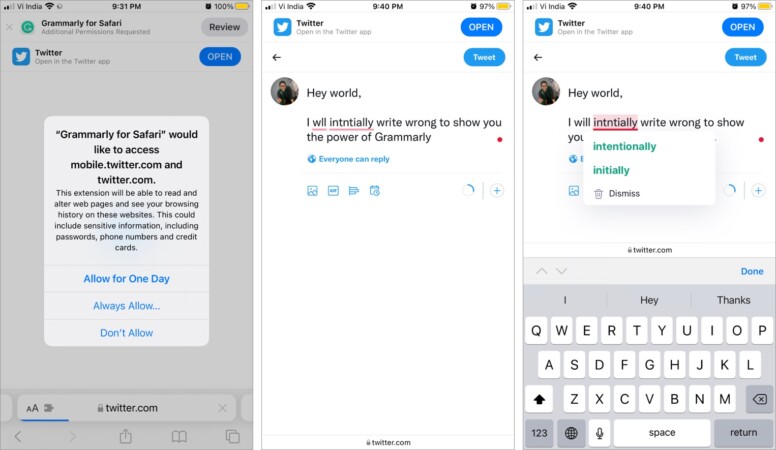 Grammarly Safari extension for iPhone and iPad