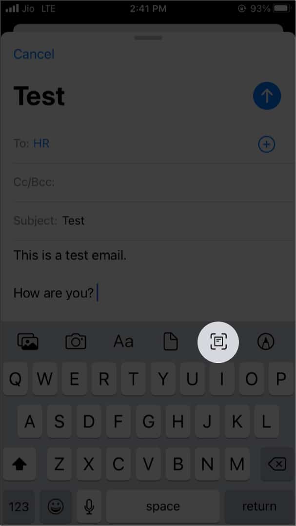 How to scan and insert documents in email using Mail app