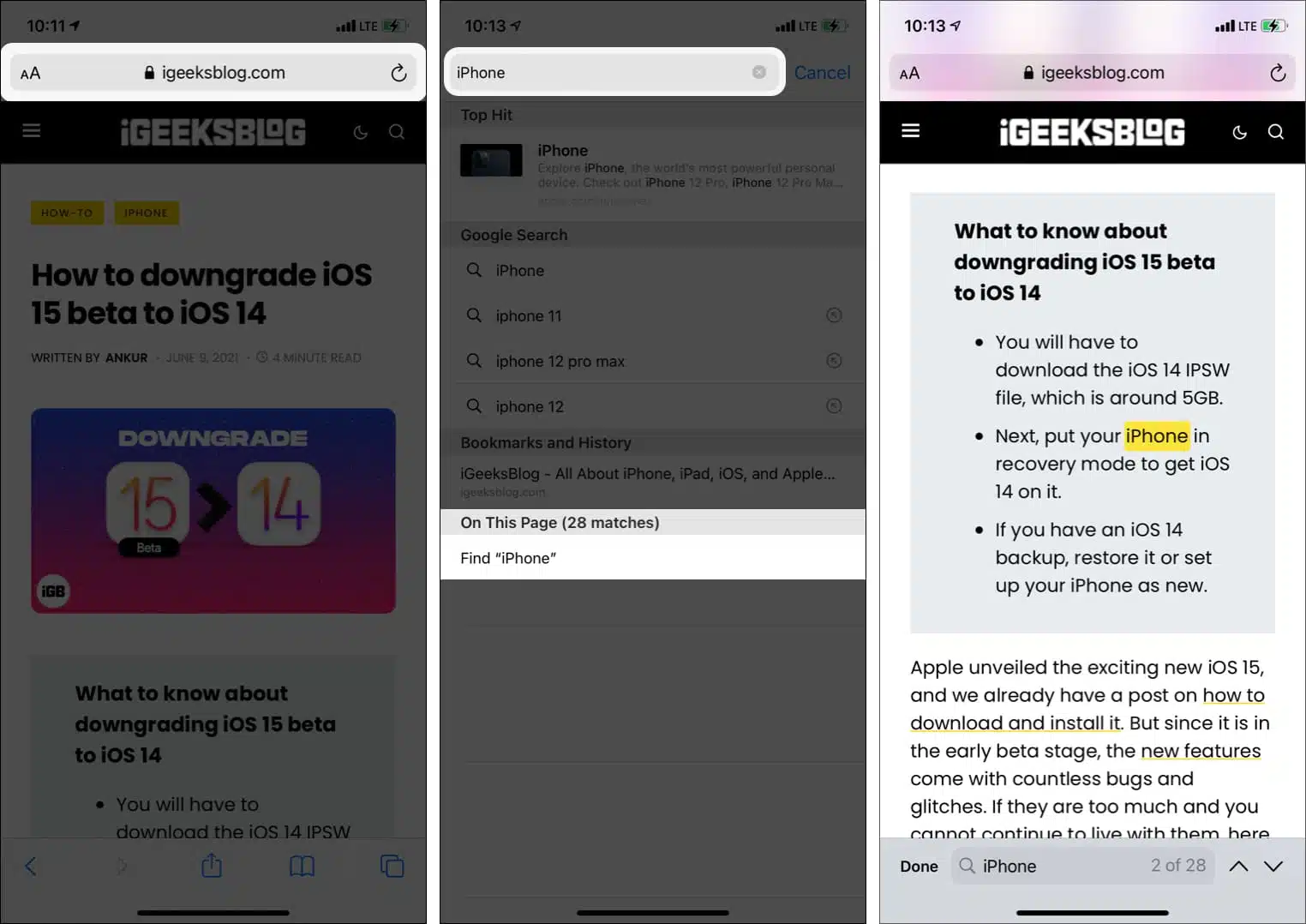 How to search for text on Safari webpage from iPhone How to search text on iPhone Safari using Safari smart search bar
