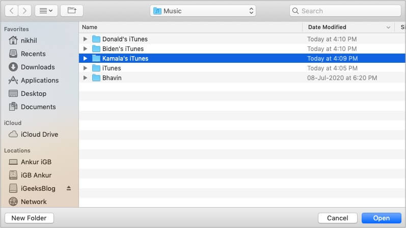 How to select and open desired library in iTunes