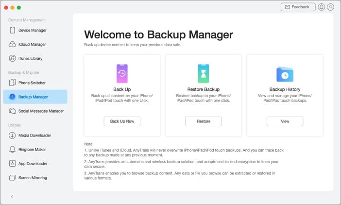 iMobie AnyTrans for iOS Backup Manage
