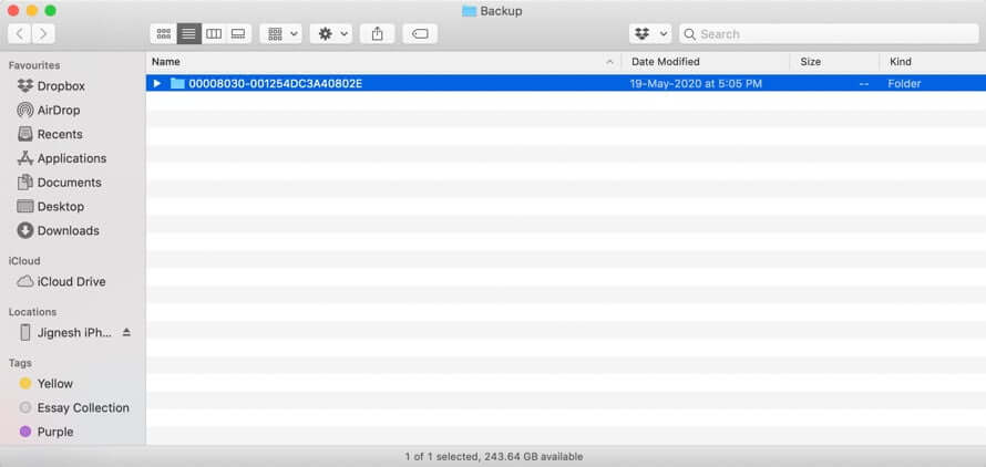 iPhone Backup Location on Mac in Catalina