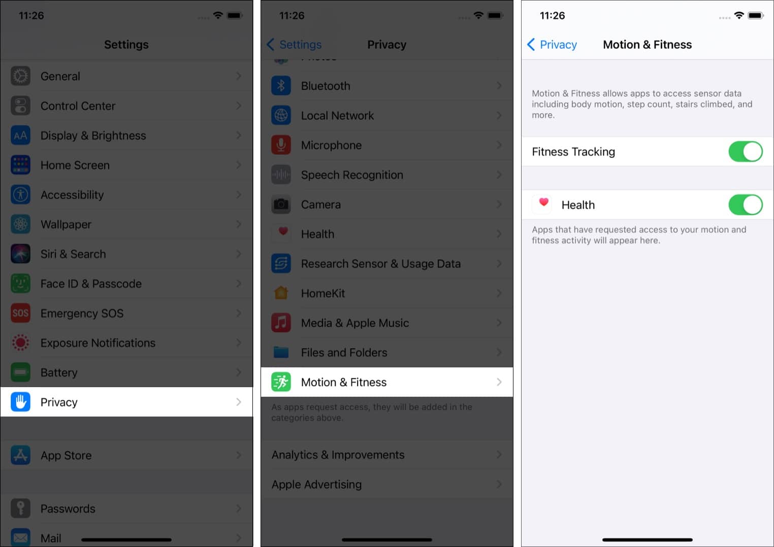In iPhone Settings tap Privacy Motion & Fitness and enable Fitness Tracking and Health