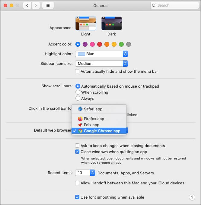 In Mac System Preferences Click on General and Choose Default web browser