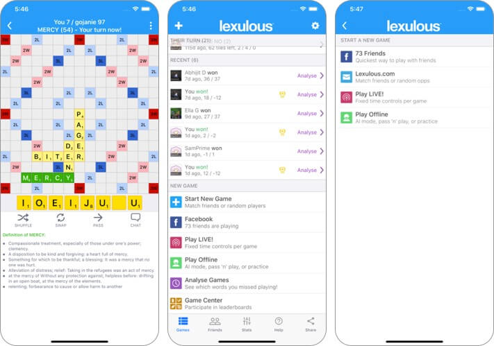 lexulous word game lite iphone and ipad scrabble app screenshot