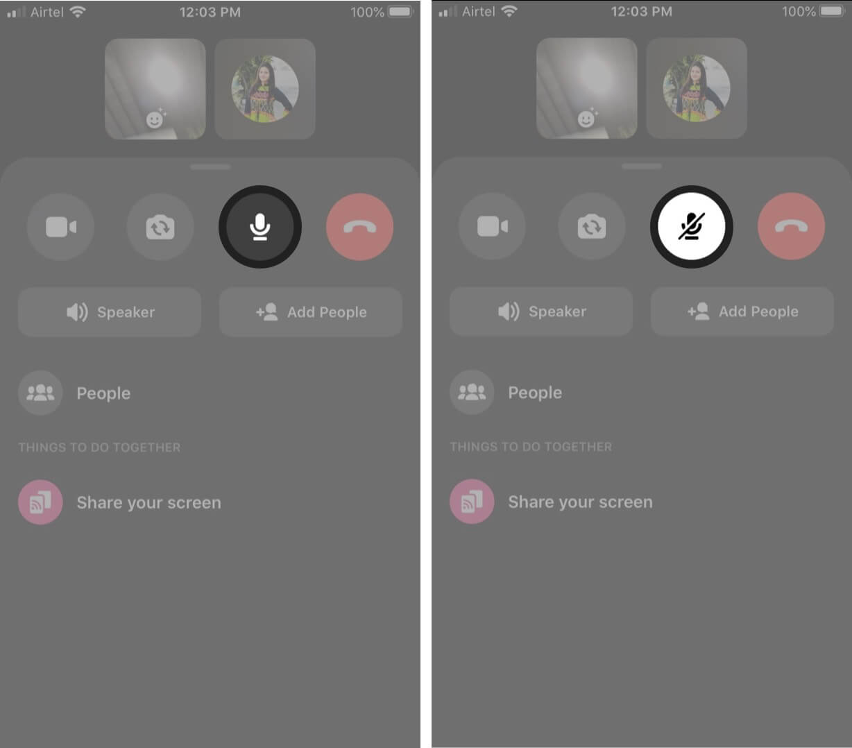 mute or unmute your mic during video call on messenger