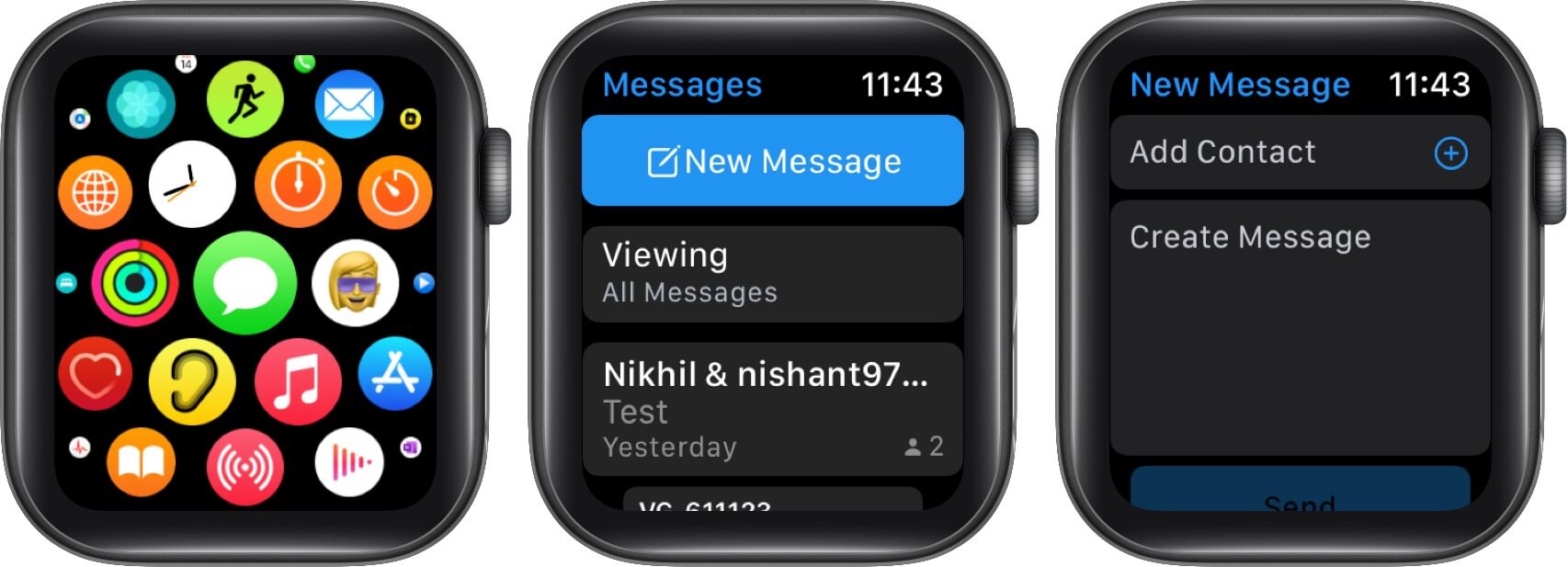 Open Messages App Tap on New Message and Then Tap on Create Message on Apple Watch
