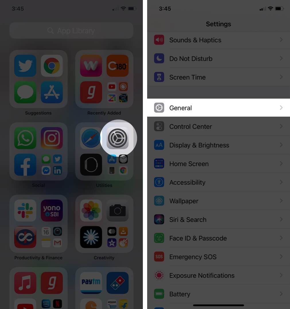 open settings and tap on general
