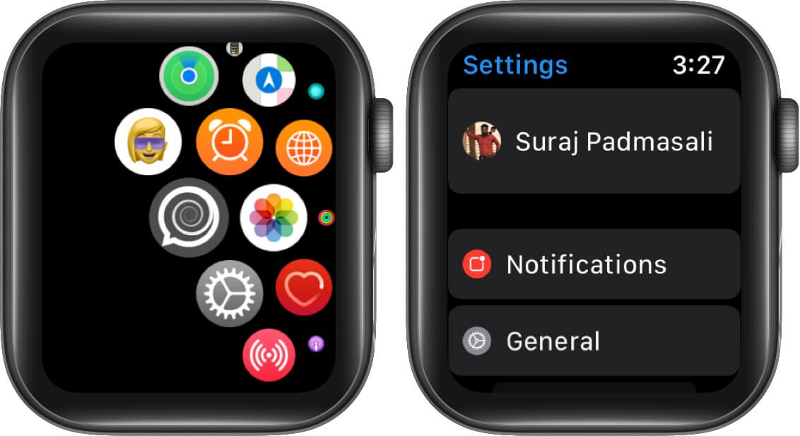open settings and tap on general on apple watch