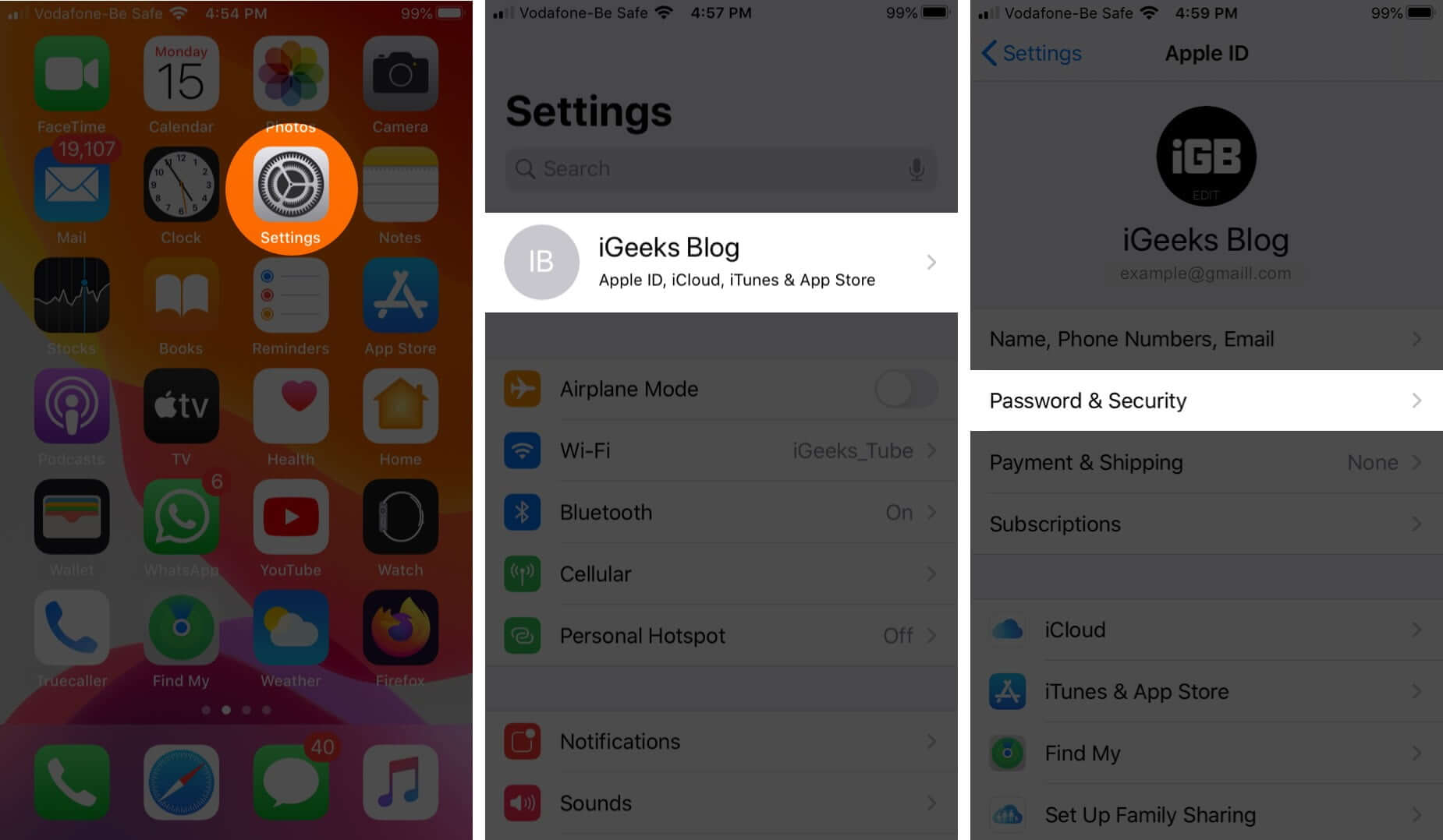 open settings tap on apple id and tap on password and security